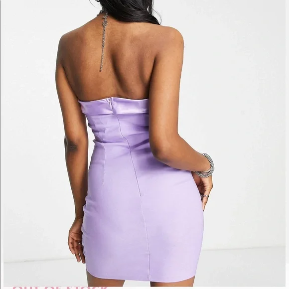 ASOS Missyempire Bandeau Mini Dress with Contrast Satin Trim in Lilac - Picture 2 of 6